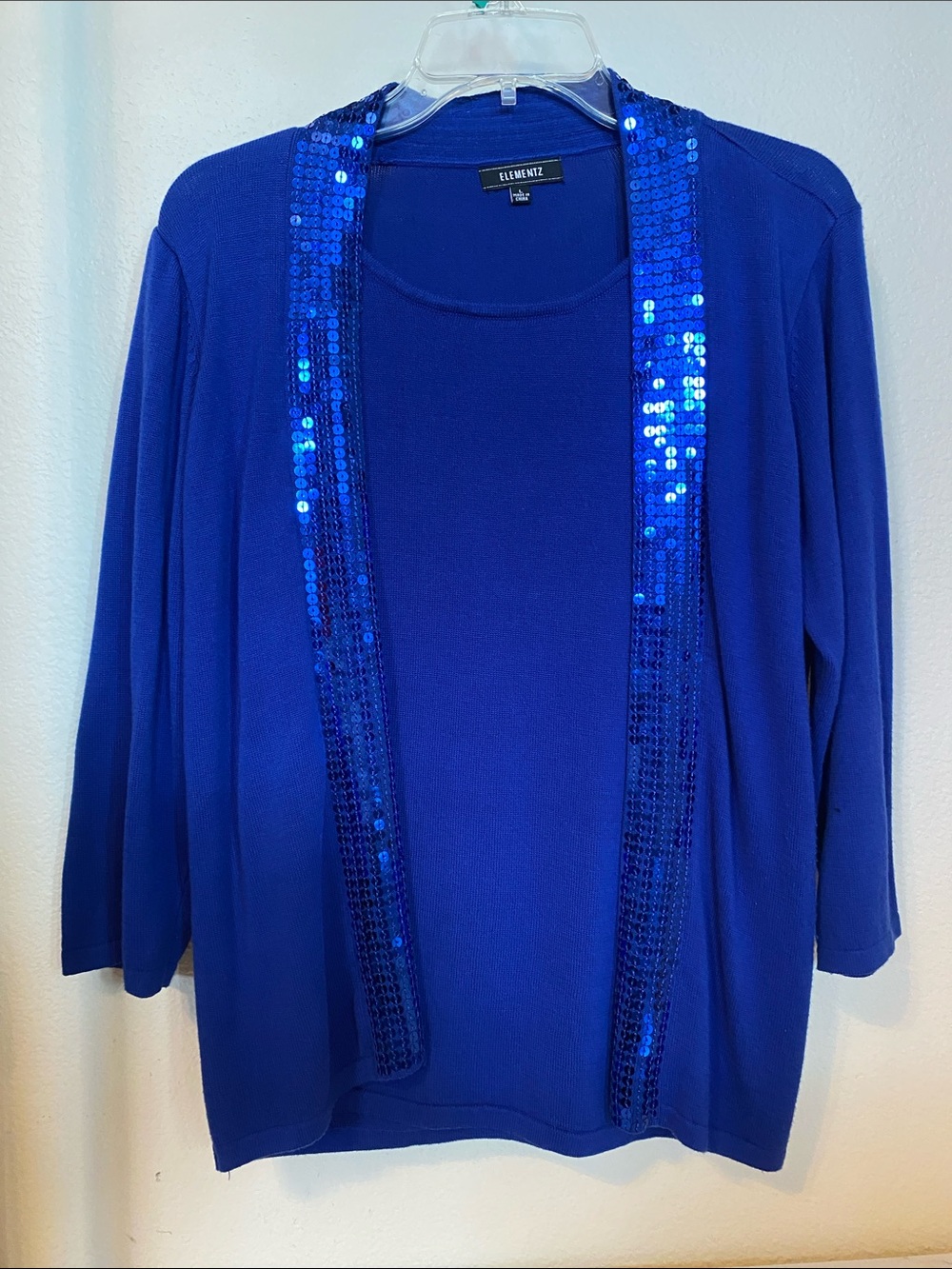 Elementz Royal Blue Sequin-Trim Open Cardigan Top